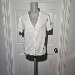 LOFT NWT lemon Print Cardigan